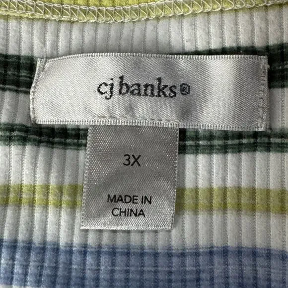 CJ Banks 3X-Large Top Striped Stretch Ribbed 3/4 Sleeve Boat Neck Soft Hi-Low - Picture 6 of 8